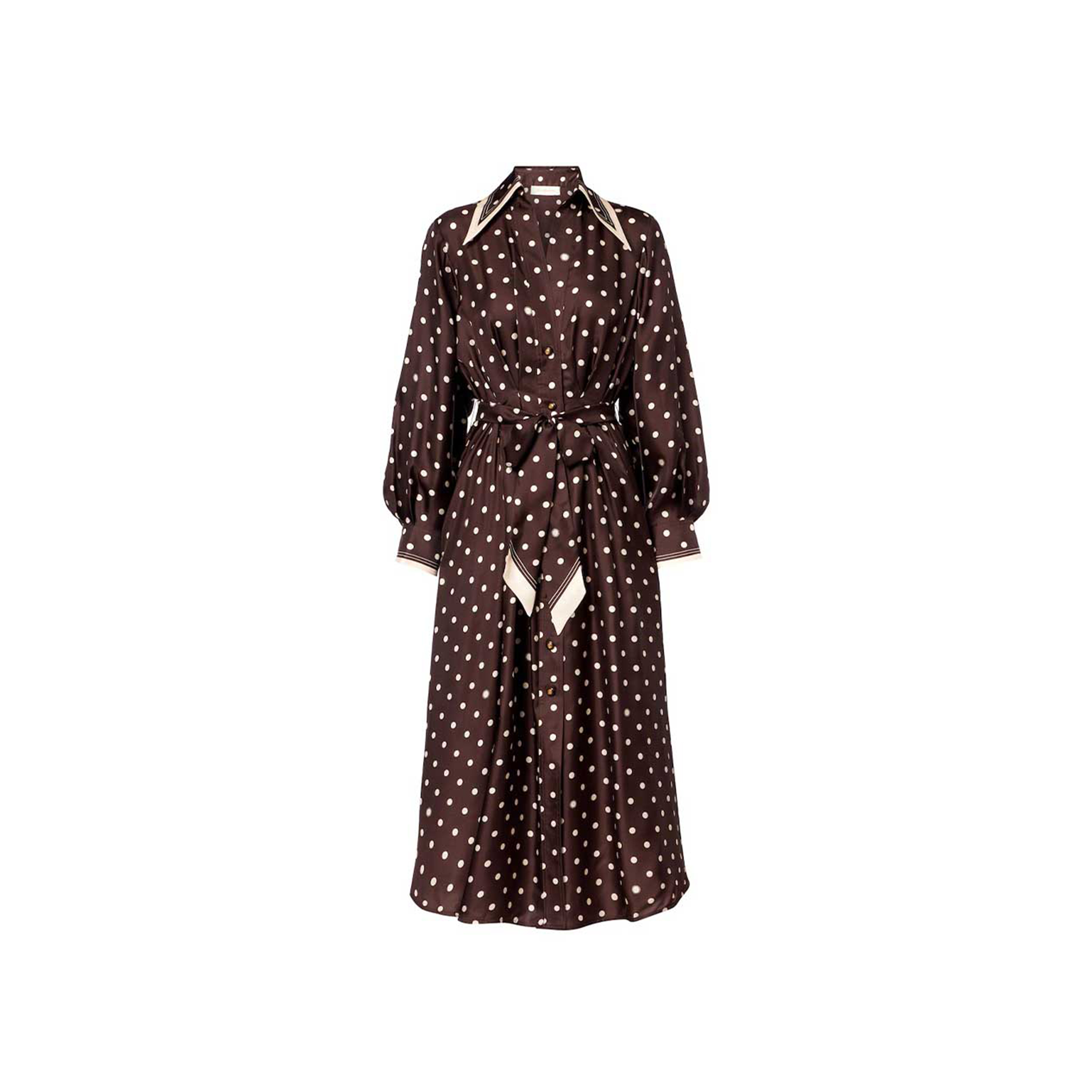 ZIMMERMANN POLKA-DOT BELTED SILK SHIRT DRESS 